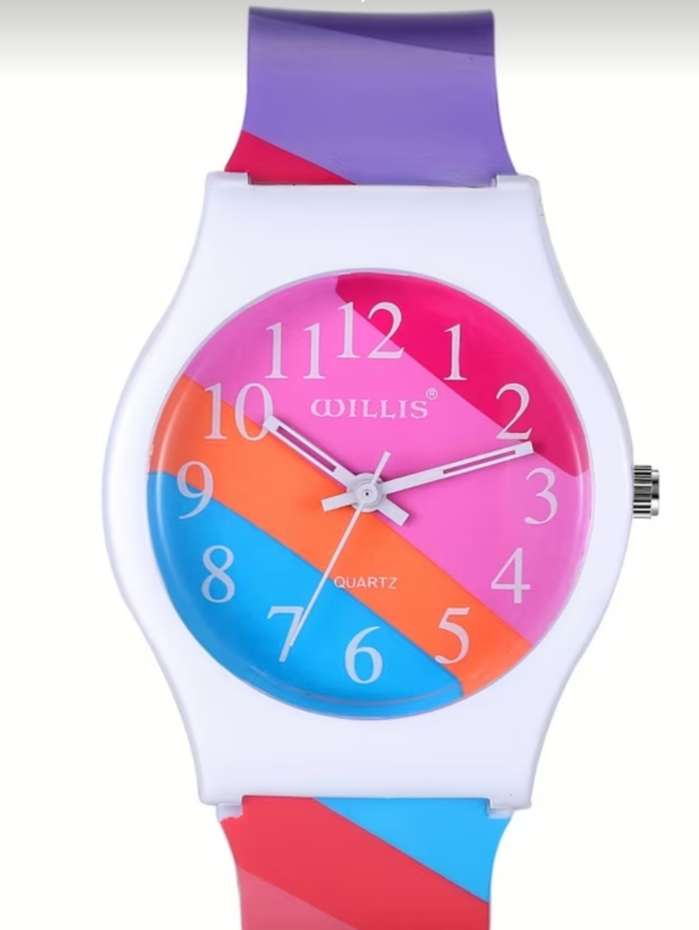 Rainbow Silicone Band Quartz Sports Teens Wrist Watch Easy to Read Watch
